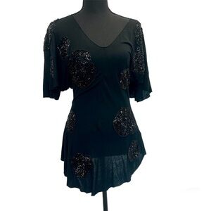 NOUGAT London Black flower beaded asymmetrical top size 1 (S)